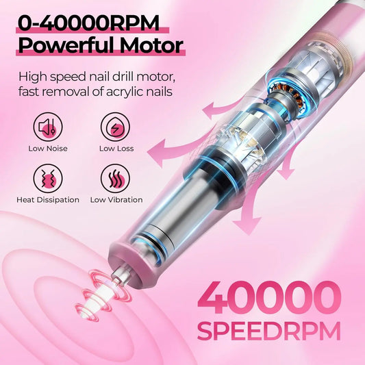 Trapano Elettrico per Unghie Professionale | 40.000 RPM Display LCD | Gel Acrilico CE