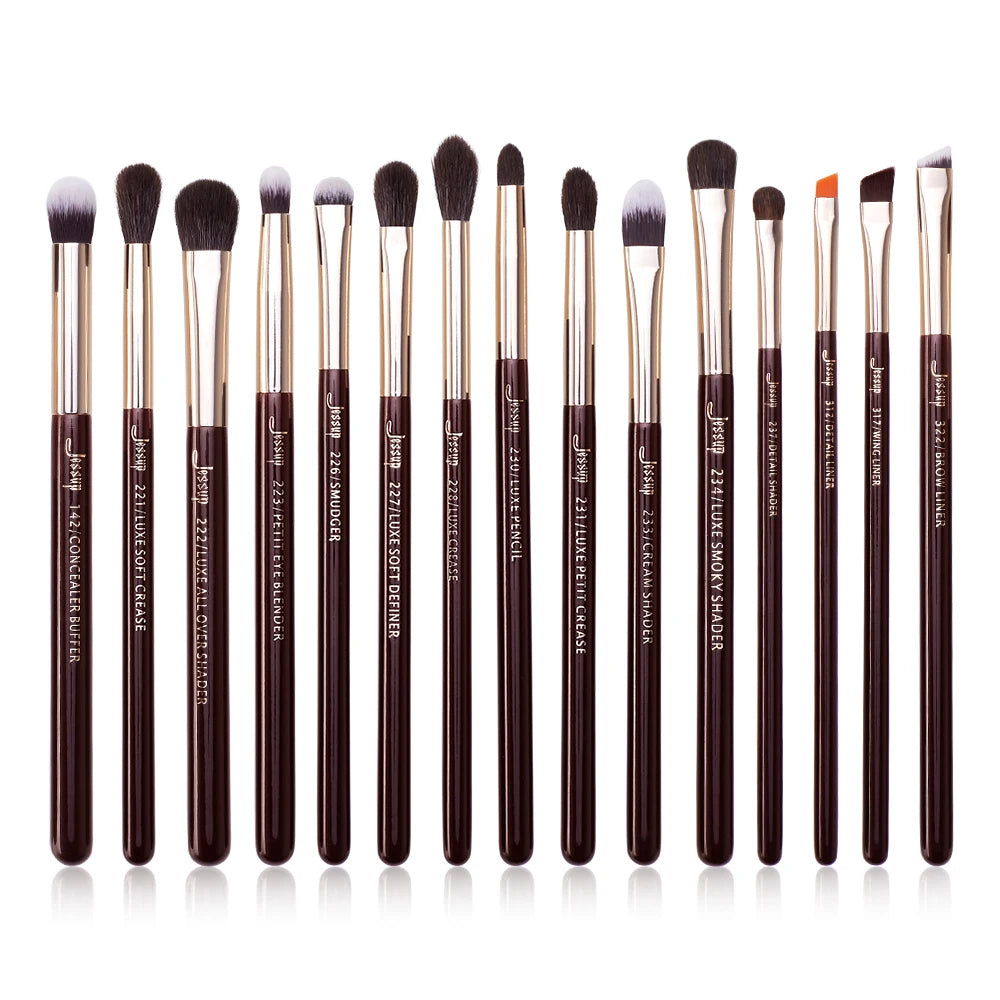 Jessup Set Pennelli Trucco 15 Pezzi – Capelli Sintetici e Naturali, Manico in Legno