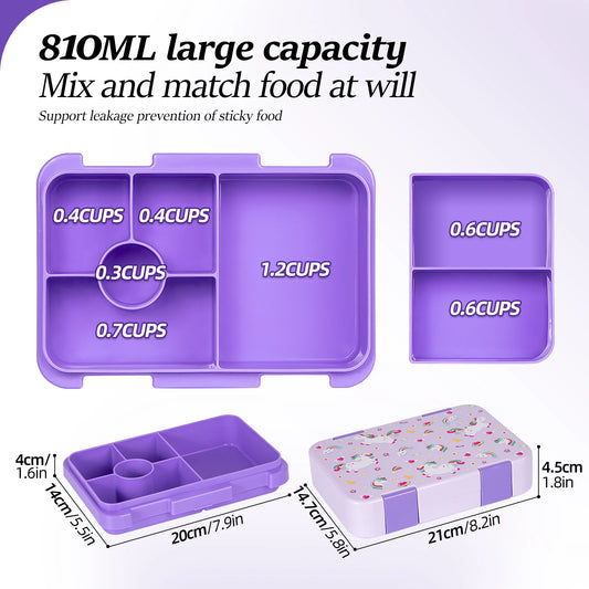 Bento Box per Bambini — Portapranzo 2 Livelli 5 Scomparti, Sicuro per Microonde, A Prova di Perdite