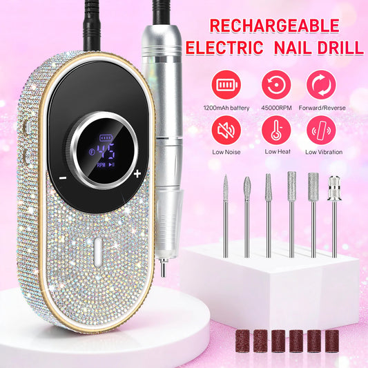 Trapano per Unghie V12-Diamond | 45.000 RPM Wireless 8h | Display LCD Ricarica Type-C