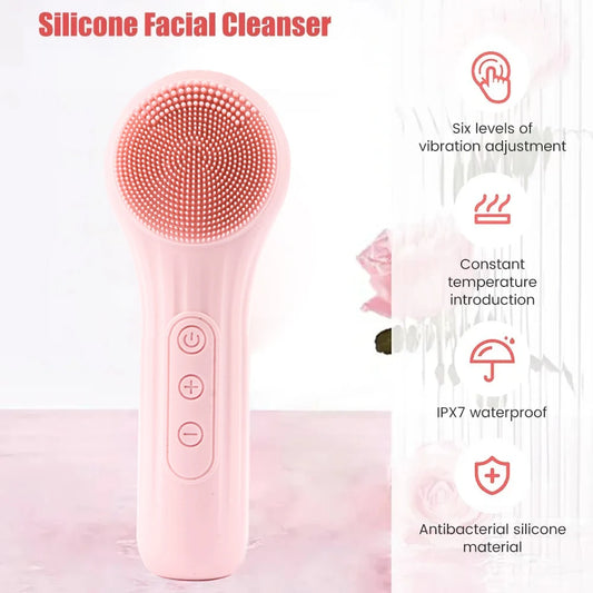 Spazzola Sonica per il Viso in Silicone | 6 Livelli Riscaldamento IPX7 Ricaricabile