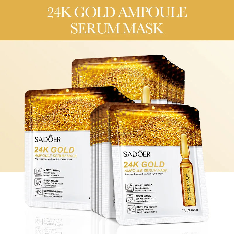 Set 15 Maschere Viso SADOER – Oro 24K, Vitamina C & Acido Ialuronico