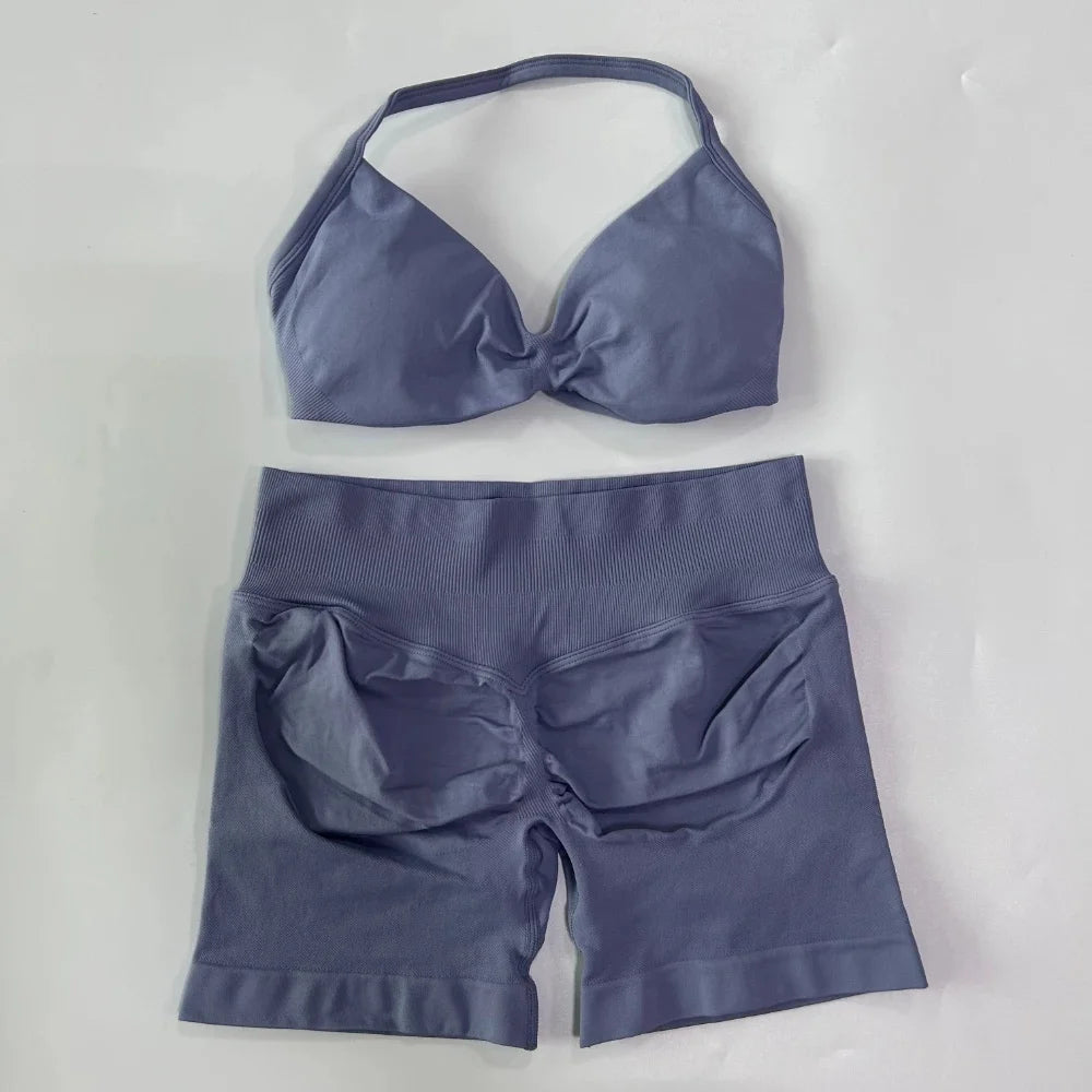 Set Yoga 2 Pezzi Senza Cuciture – Reggiseno Sportivo & Pantaloncini Fitness