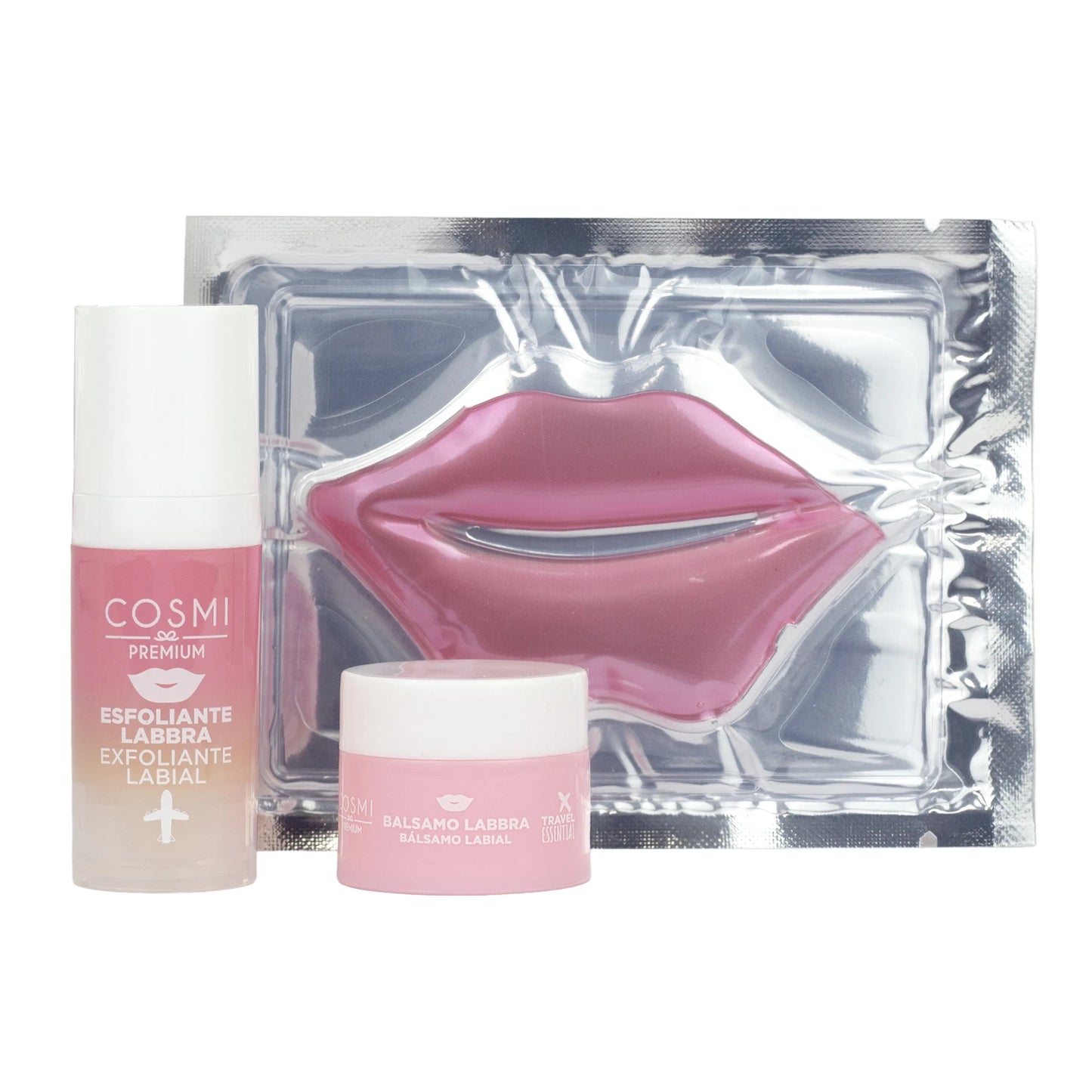 Cosmi Cofanetto Labbra all'Acido Ialuronico – Kit Esfoliante, Maschera & Balsamo