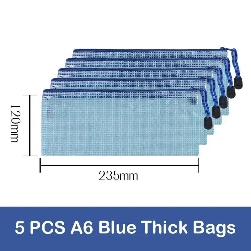 Set 5 Bustine in Rete con Cerniera A4/A6 – Impermeabili per Scuola, Ufficio & Viaggio