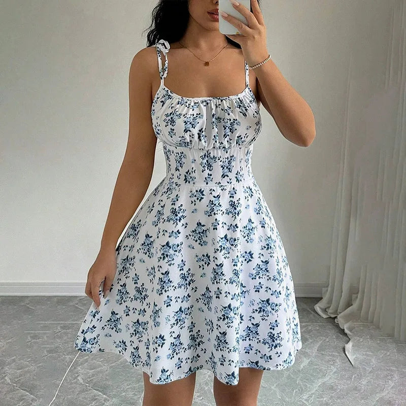Abito Corto Estivo Floreale – Spalline Sottili, Scollo Quadrato | Donna