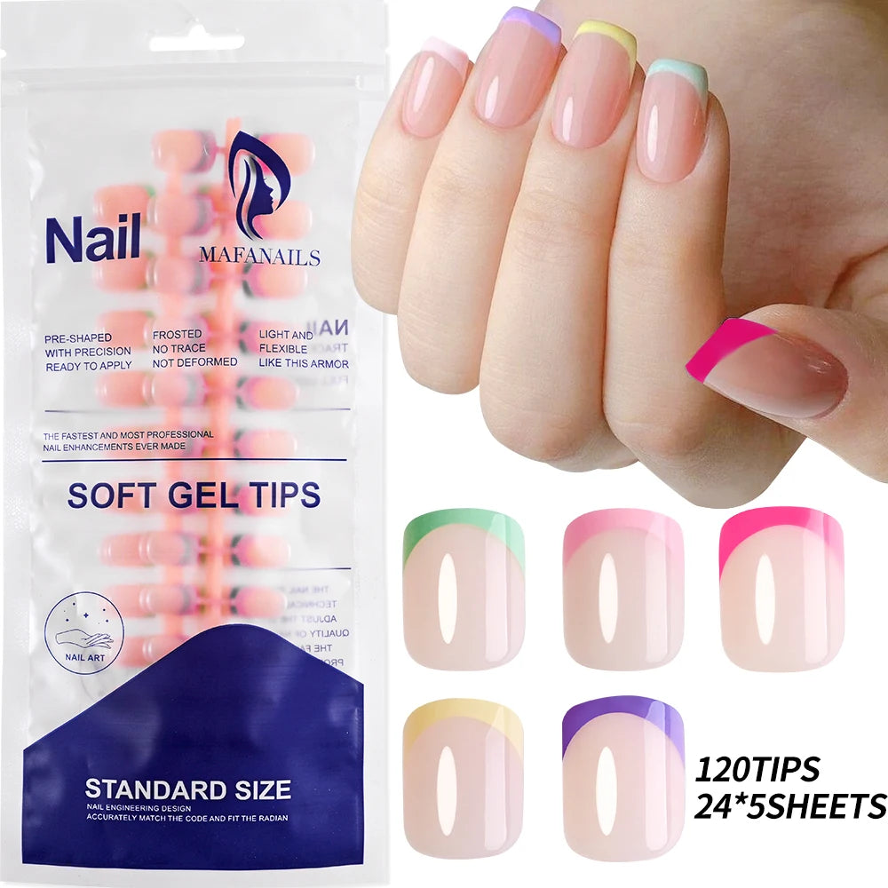 240/120 pz Estate Colorato Unghie Finte Breve Quadrato Presse sulle Unghie Francese Acrilico Manicure Unghie artistiche Lucido Copertura Completa Unghie Finte
