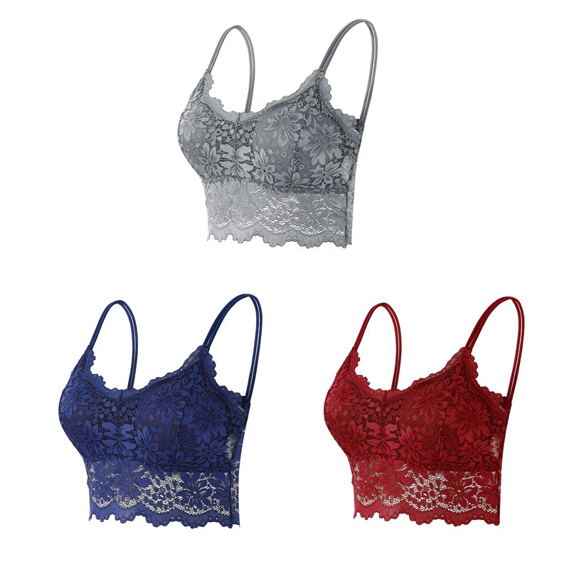 Set 3 Reggiseni in Pizzo Senza Fili – Bralette Push-Up Imbottito | 15 Stili | Donna