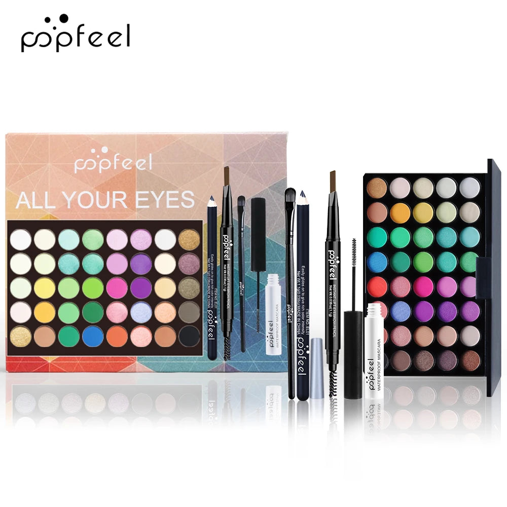 POPFEEL Set per trucco occhi, tavolozza di ombretti, eyeliner, mascara, matita per sopracciglia, scatola per set di strumenti per il trucco, regali per le donne