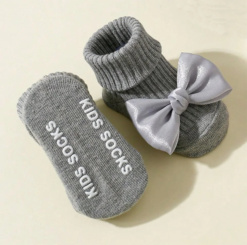 4 paia di calzini per bambini con fiocchi, calzini alla caviglia carini in morbido cotone per bambine, calzini per neonati alla moda antiscivolo 0-24 mesi