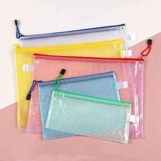 Set 5 Bustine in Rete con Cerniera A4/A6 – Impermeabili per Scuola, Ufficio & Viaggio