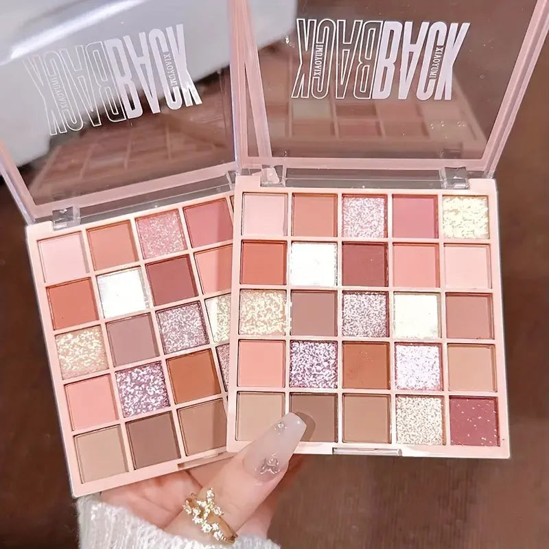 Palette Ombretti 25 Colori – Grigio Cemento, Marrone Rosa, Opaco e Glitterato
