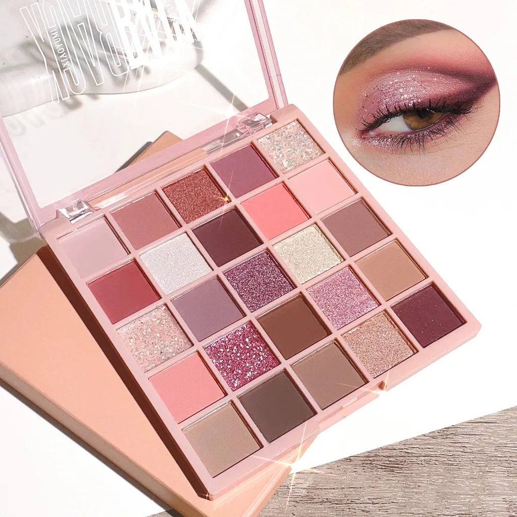 Palette Ombretti 25 Colori – Grigio Cemento, Marrone Rosa, Opaco e Glitterato