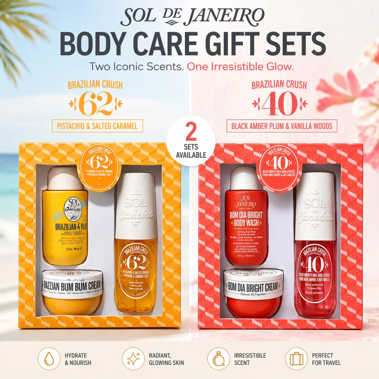 Set da viaggio per la cura del corpo Janeiro Soil Bum Bum Jet - Gel idratante, crema rassodante e profumo