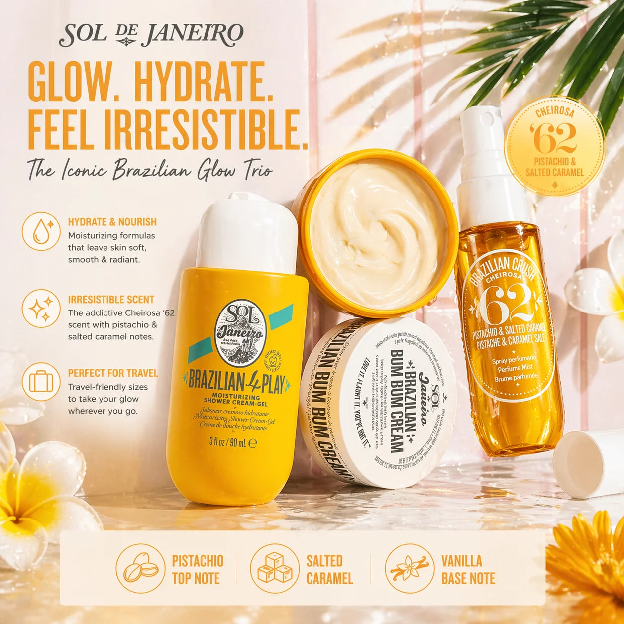 Set da viaggio per la cura del corpo Janeiro Soil Bum Bum Jet - Gel idratante, crema rassodante e profumo