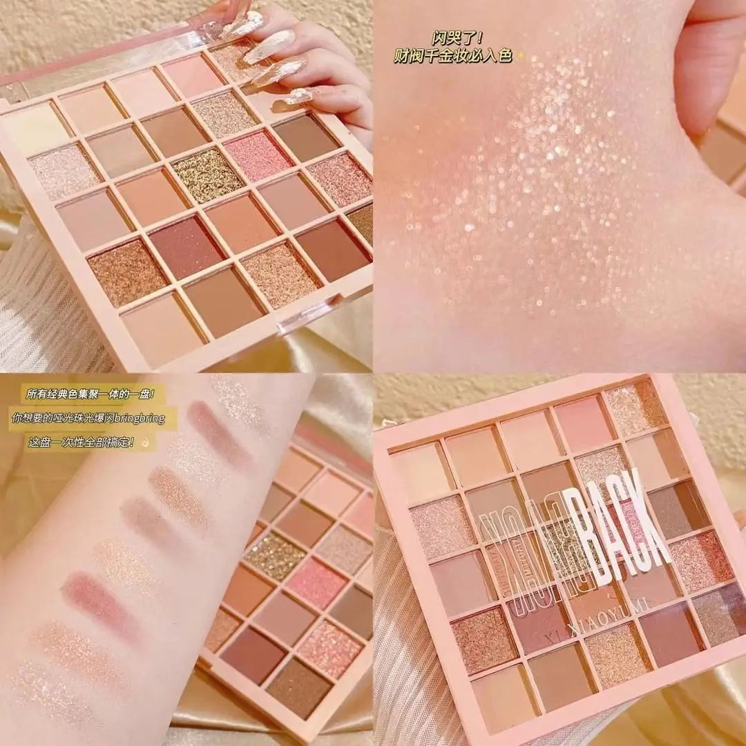 Palette Ombretti 25 Colori – Grigio Cemento, Marrone Rosa, Opaco e Glitterato