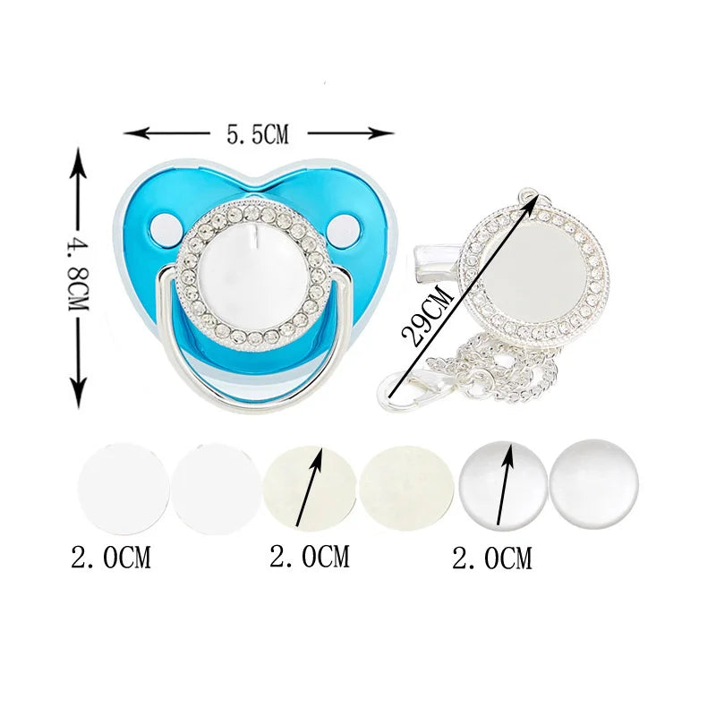 Ciuccio Sublimabile con Strass e Clip Portaciuccio – Set Neonato Senza BPA