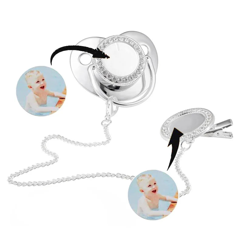 Ciuccio Sublimabile con Strass e Clip Portaciuccio – Set Neonato Senza BPA