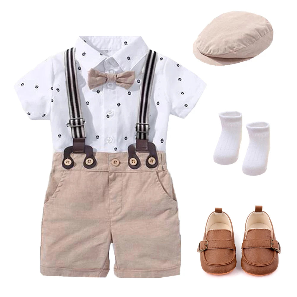 Hot Baby Boy Abbigliamento Completo Neonato Bello Pagliaccetto Fiocco Set Compleanno Festival Regalo Tuta Cappello Bambino Ragazzi Abito da sposa