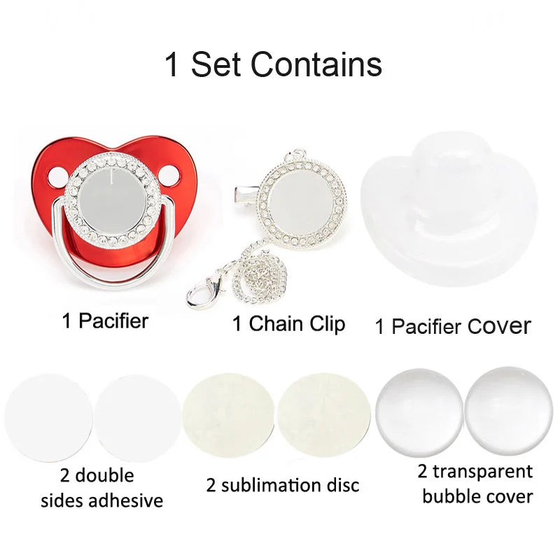 Ciuccio Sublimabile con Strass e Clip Portaciuccio – Set Neonato Senza BPA
