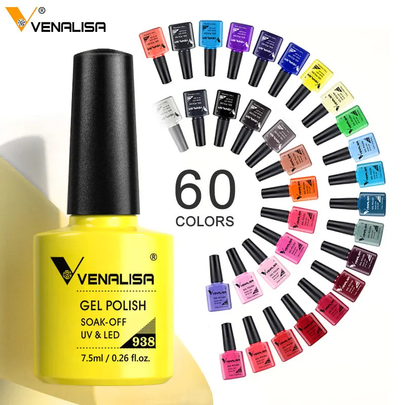Venalisa 7.5ml Smalto per unghie Gel 60 Colori Glitter Smalto per unghie per Nail Art Manicure Top Coat Soak Off Smalto Gel UV Vernice
