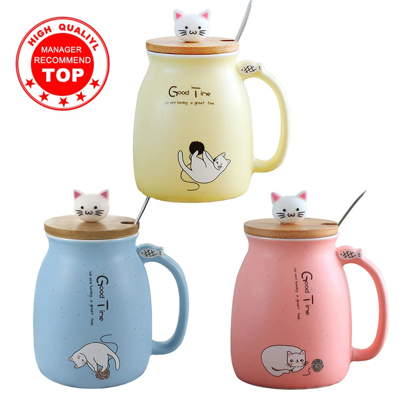 Tazza in Ceramica con Gatto e Coperchio 450ml – Idea Regalo Originale