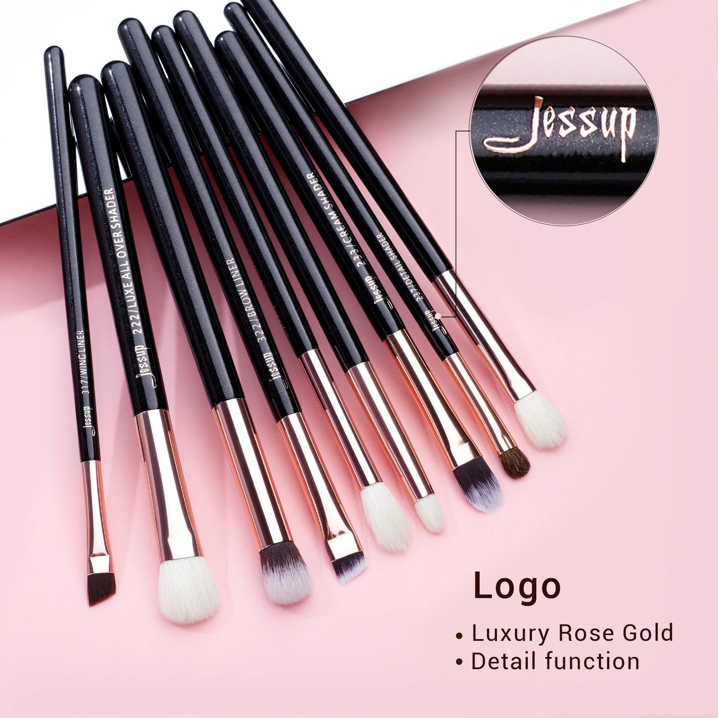 Jessup Set Pennelli Trucco 15 Pezzi – Manico in Legno, Setole Naturali-Sintetiche