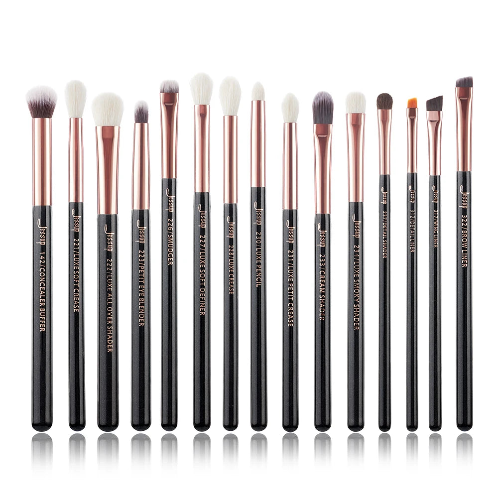 Jessup Set Pennelli Trucco 15 Pezzi – Capelli Sintetici e Naturali, Manico in Legno