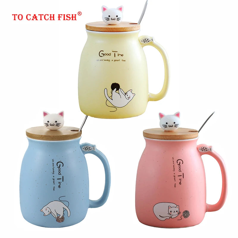 Tazza in Ceramica con Gatto e Coperchio 450ml – Idea Regalo Originale