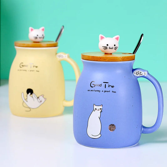 Tazza in Ceramica con Gatto e Coperchio 450ml – Idea Regalo Originale