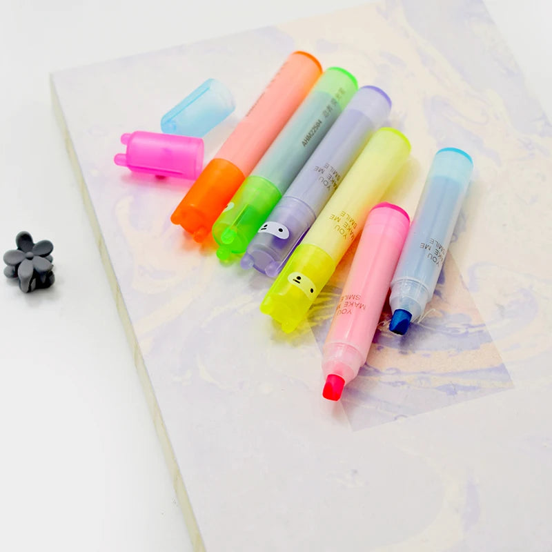 Set 6 Mini Evidenziatori Kawaii a Forma di Coniglio – Fluorescenti | Cancelleria