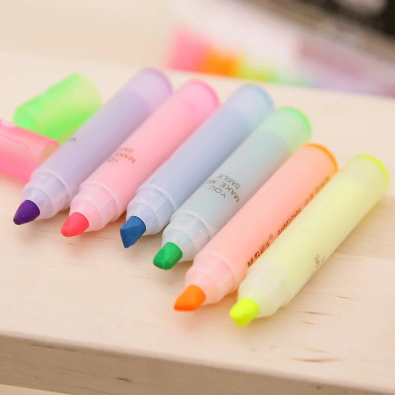 Set 6 Mini Evidenziatori Kawaii a Forma di Coniglio – Fluorescenti | Cancelleria