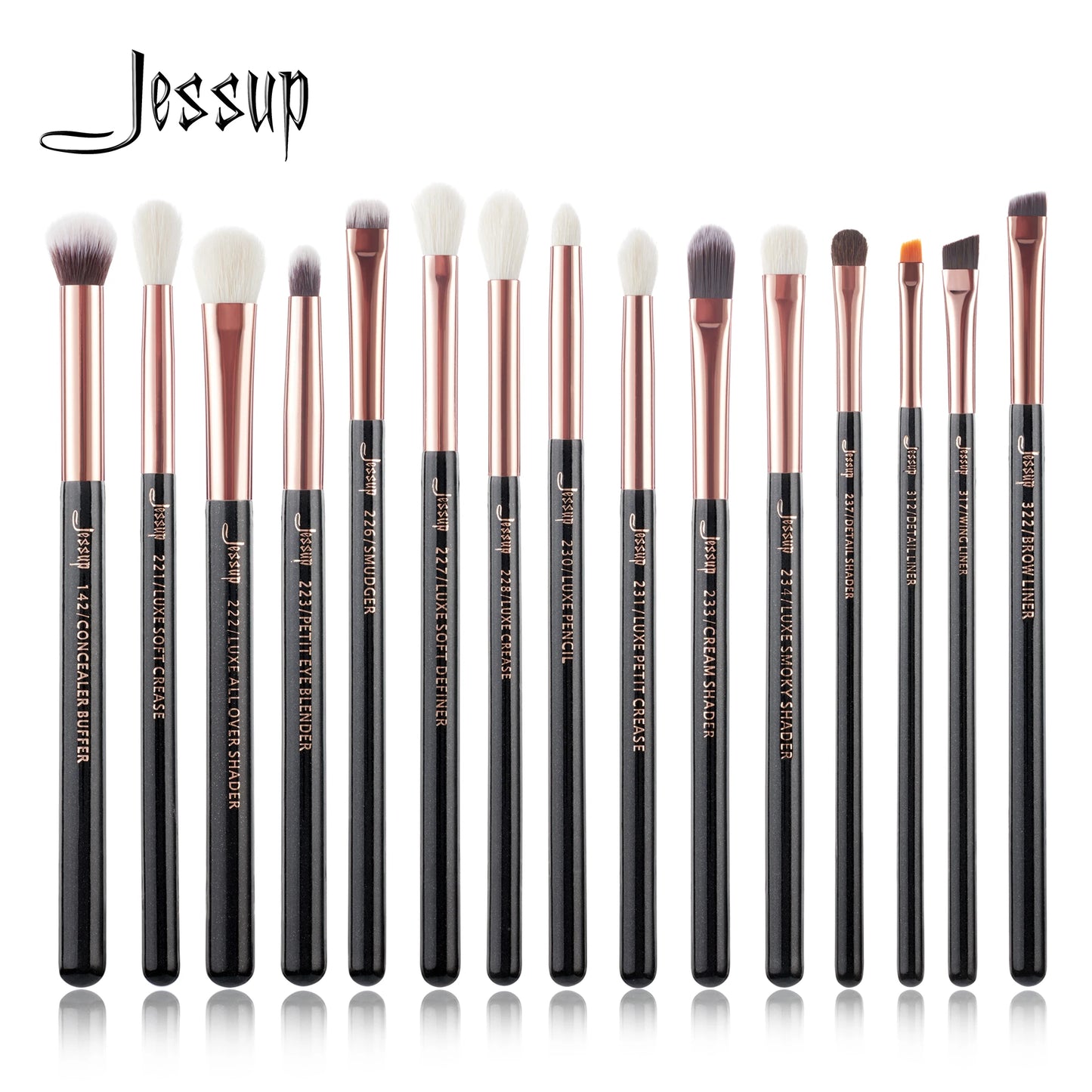 Jessup Set Pennelli Trucco 15 Pezzi – Manico in Legno, Setole Naturali-Sintetiche