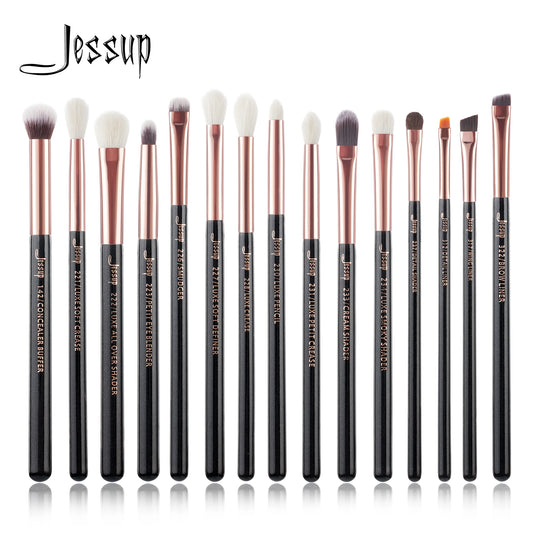 Jessup Set Pennelli Trucco 15 Pezzi – Manico in Legno, Setole Naturali-Sintetiche