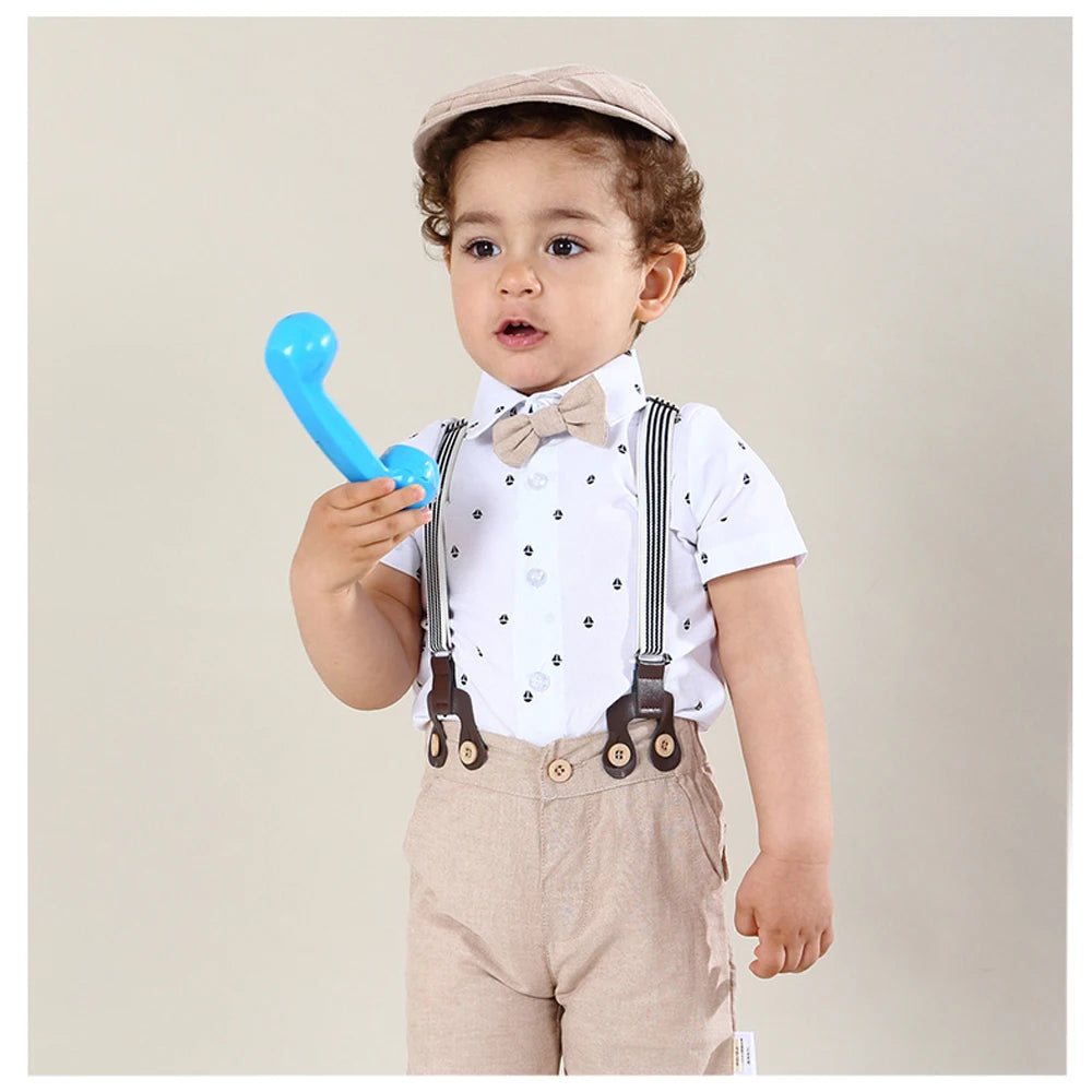 Hot Baby Boy Abbigliamento Completo Neonato Bello Pagliaccetto Fiocco Set Compleanno Festival Regalo Tuta Cappello Bambino Ragazzi Abito da sposa