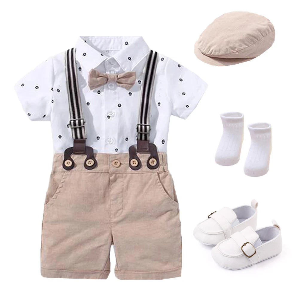 Hot Baby Boy Abbigliamento Completo Neonato Bello Pagliaccetto Fiocco Set Compleanno Festival Regalo Tuta Cappello Bambino Ragazzi Abito da sposa