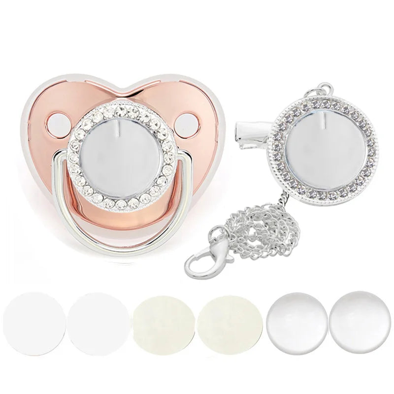 Ciuccio Sublimabile con Strass e Clip Portaciuccio – Set Neonato Senza BPA