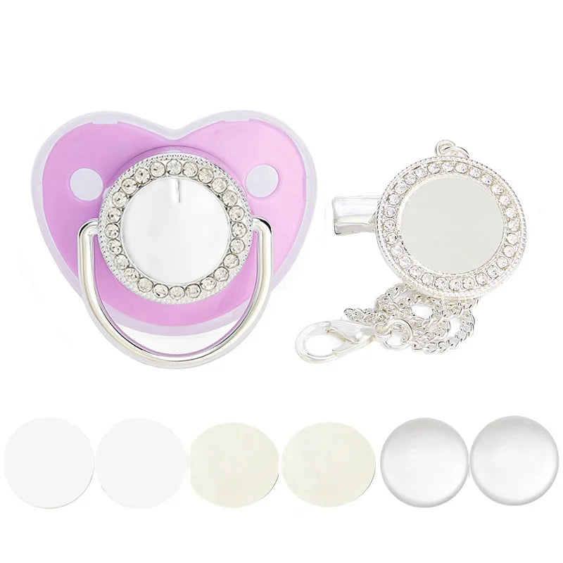 Ciuccio Sublimabile con Strass e Clip Portaciuccio – Set Neonato Senza BPA