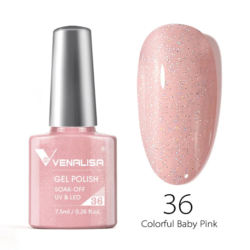Venalisa 7.5ml Smalto per unghie Gel 60 Colori Glitter Smalto per unghie per Nail Art Manicure Top Coat Soak Off Smalto Gel UV Vernice