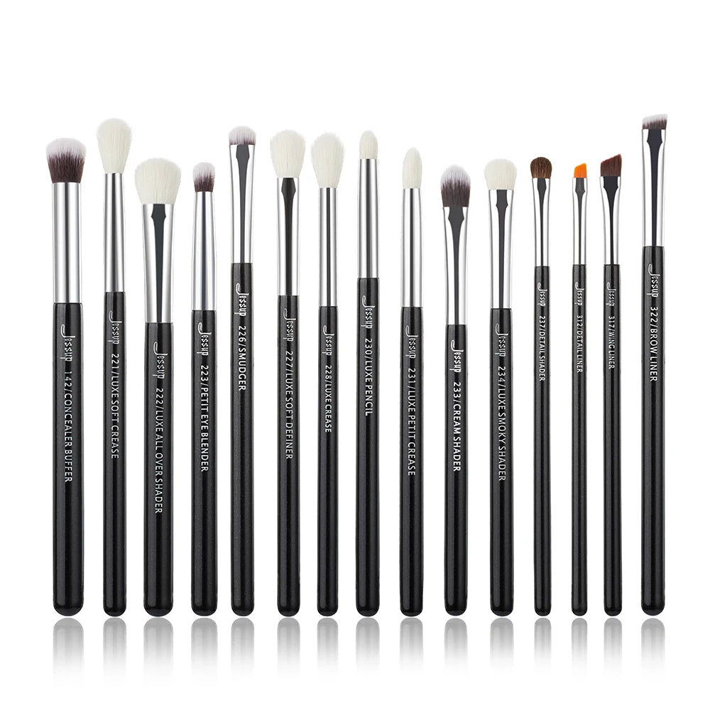 Jessup Set Pennelli Trucco 15 Pezzi – Manico in Legno, Setole Naturali-Sintetiche