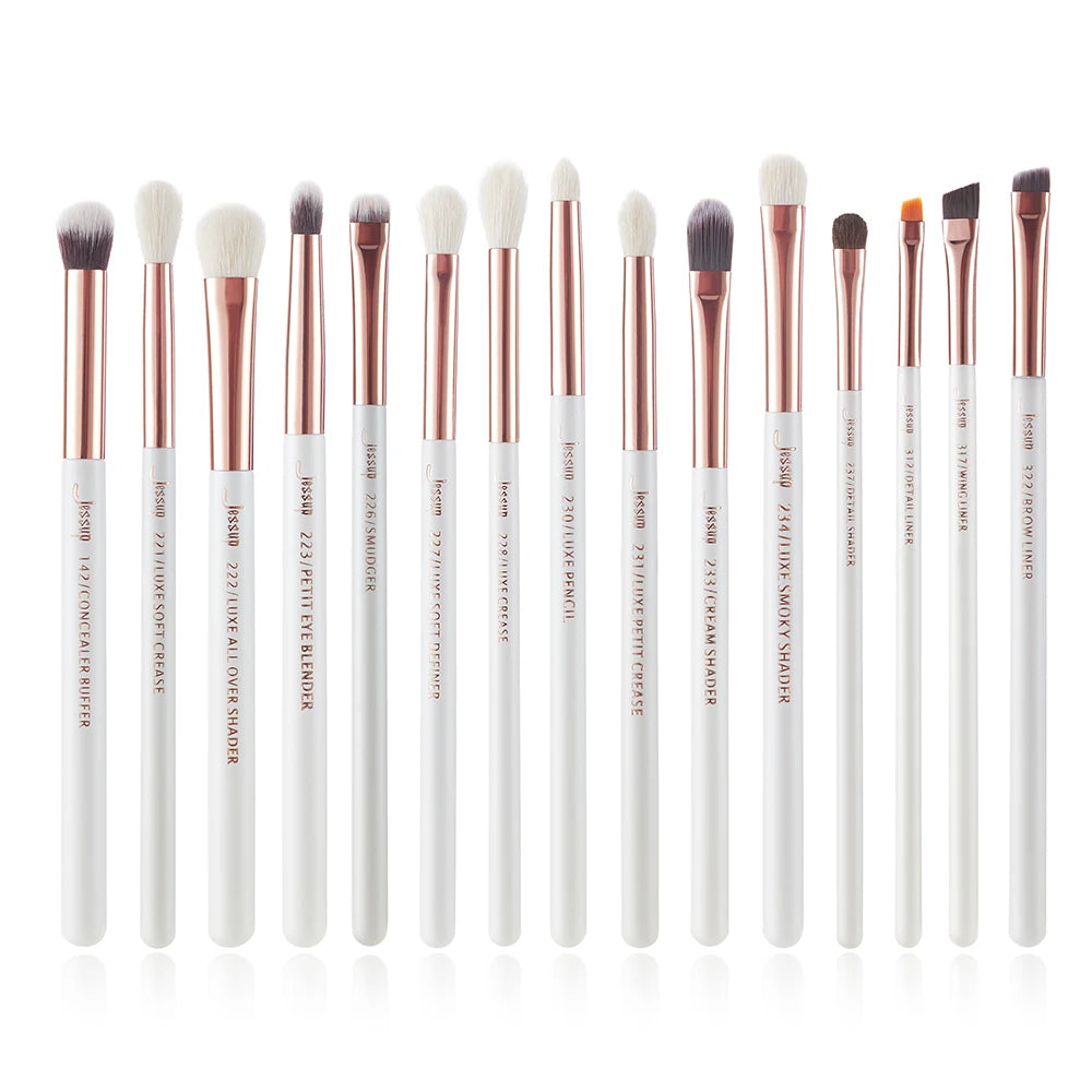 Jessup Set Pennelli Trucco 15 Pezzi – Capelli Sintetici e Naturali, Manico in Legno