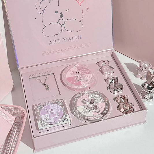 Set Trucco Lusso 7 Pezzi – Rossetti Opachi, Blush, Cipria, Palette Occhi & Collana