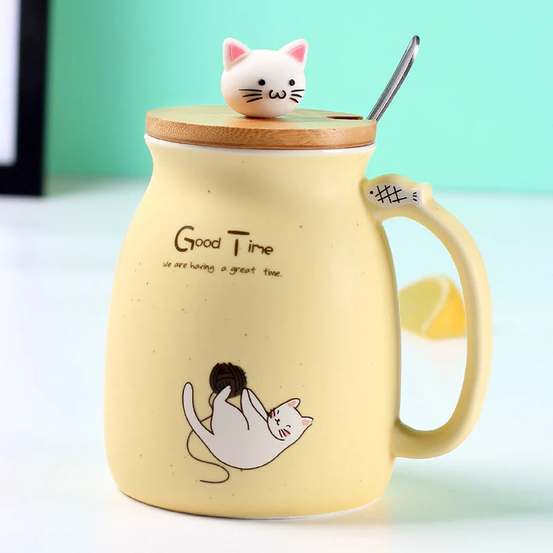 Tazza in Ceramica con Gatto e Coperchio 450ml – Idea Regalo Originale
