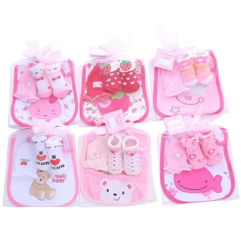 1 borsa Bavaglini in cotone per bambini Set di calzini per asciugamani Neonati Panni per ruttini + Calzini + Guanti antigraffio Ragazzi Ragazze Regalo di compleanno di Natale