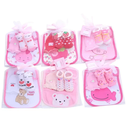 1 borsa Bavaglini in cotone per bambini Set di calzini per asciugamani Neonati Panni per ruttini + Calzini + Guanti antigraffio Ragazzi Ragazze Regalo di compleanno di Natale