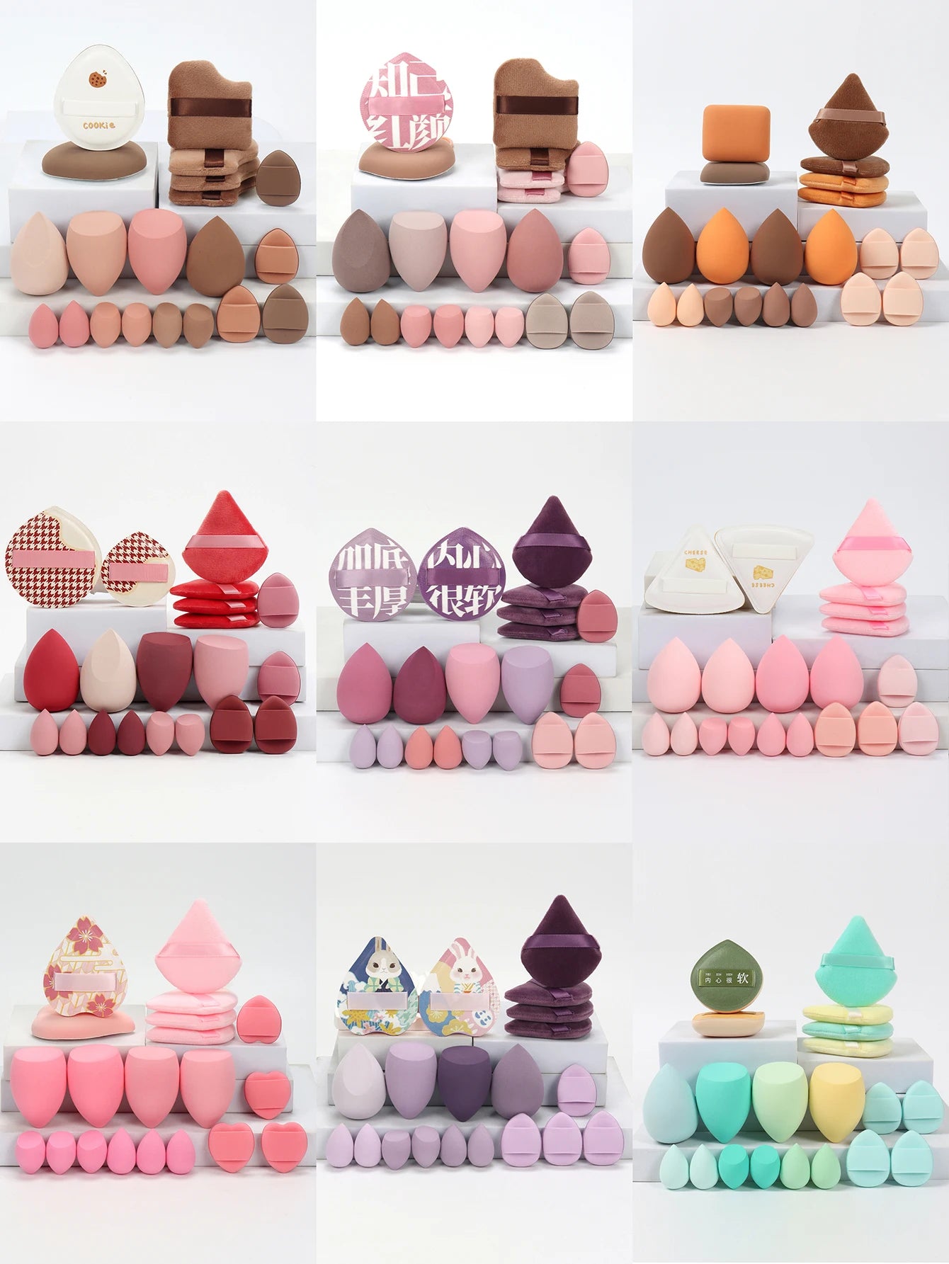 Set 20 Spugnette per Trucco 6cm – Per Crema, Cipria e Correttore, 16 Colori