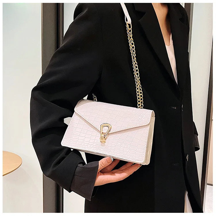Borse a tracolla modello coccodrillo per donna Catene di moda Borsa quadrata Borsa a tracolla in pelle PU femminile Pochette per telefono quotidiana
