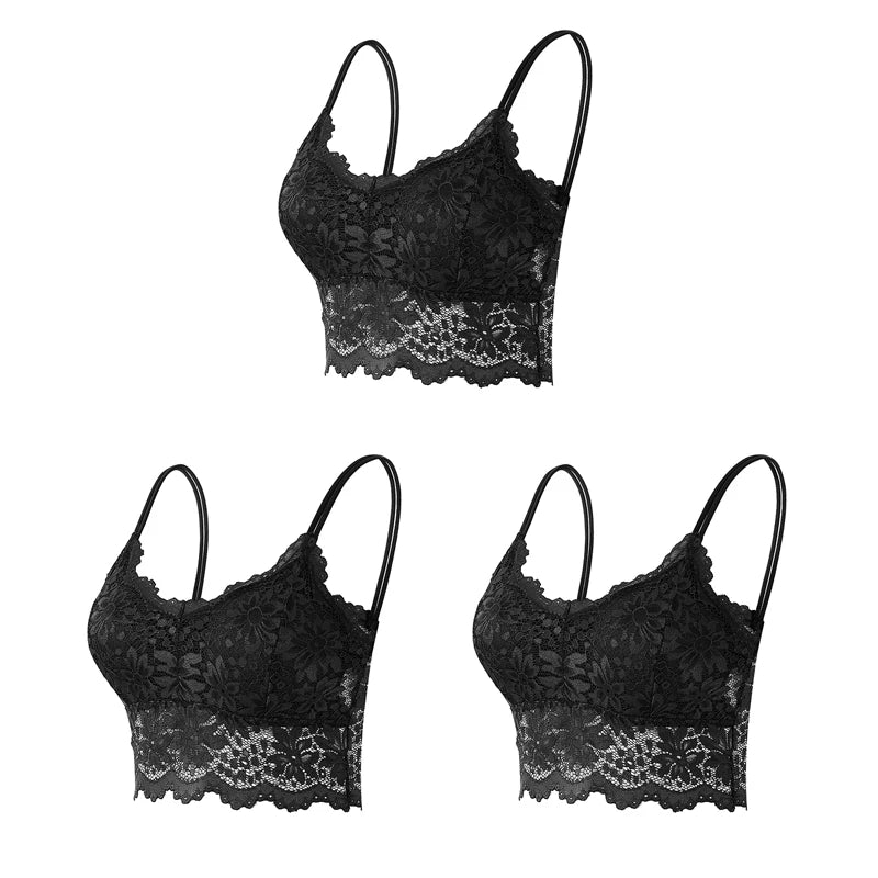 Set 3 Reggiseni in Pizzo Senza Fili – Bralette Push-Up Imbottito | 15 Stili | Donna