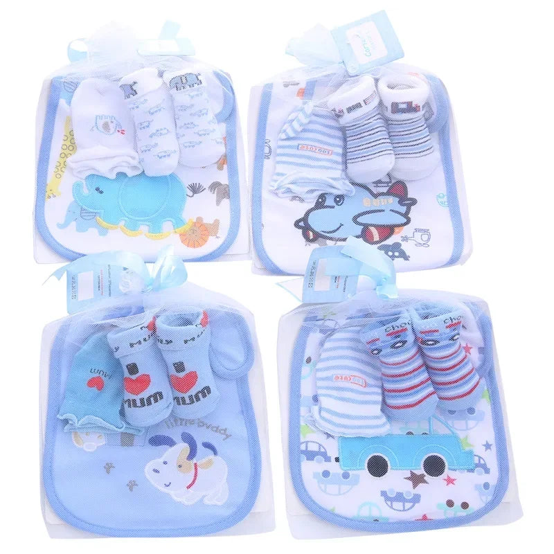 1 borsa Bavaglini in cotone per bambini Set di calzini per asciugamani Neonati Panni per ruttini + Calzini + Guanti antigraffio Ragazzi Ragazze Regalo di compleanno di Natale