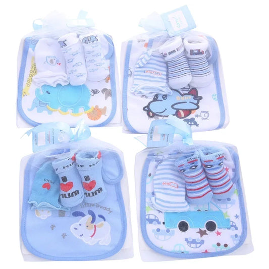 1 borsa Bavaglini in cotone per bambini Set di calzini per asciugamani Neonati Panni per ruttini + Calzini + Guanti antigraffio Ragazzi Ragazze Regalo di compleanno di Natale